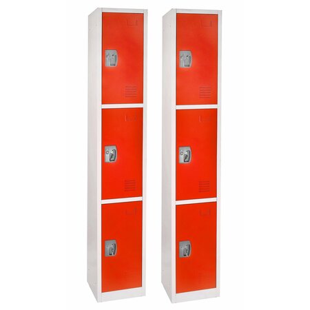ADIROFFICE 72in H x 12in W x 12in D Triple-Compartment Steel Tier Key Lock Storage Locker in Red, 2PK ADI629-203-RED-2PK